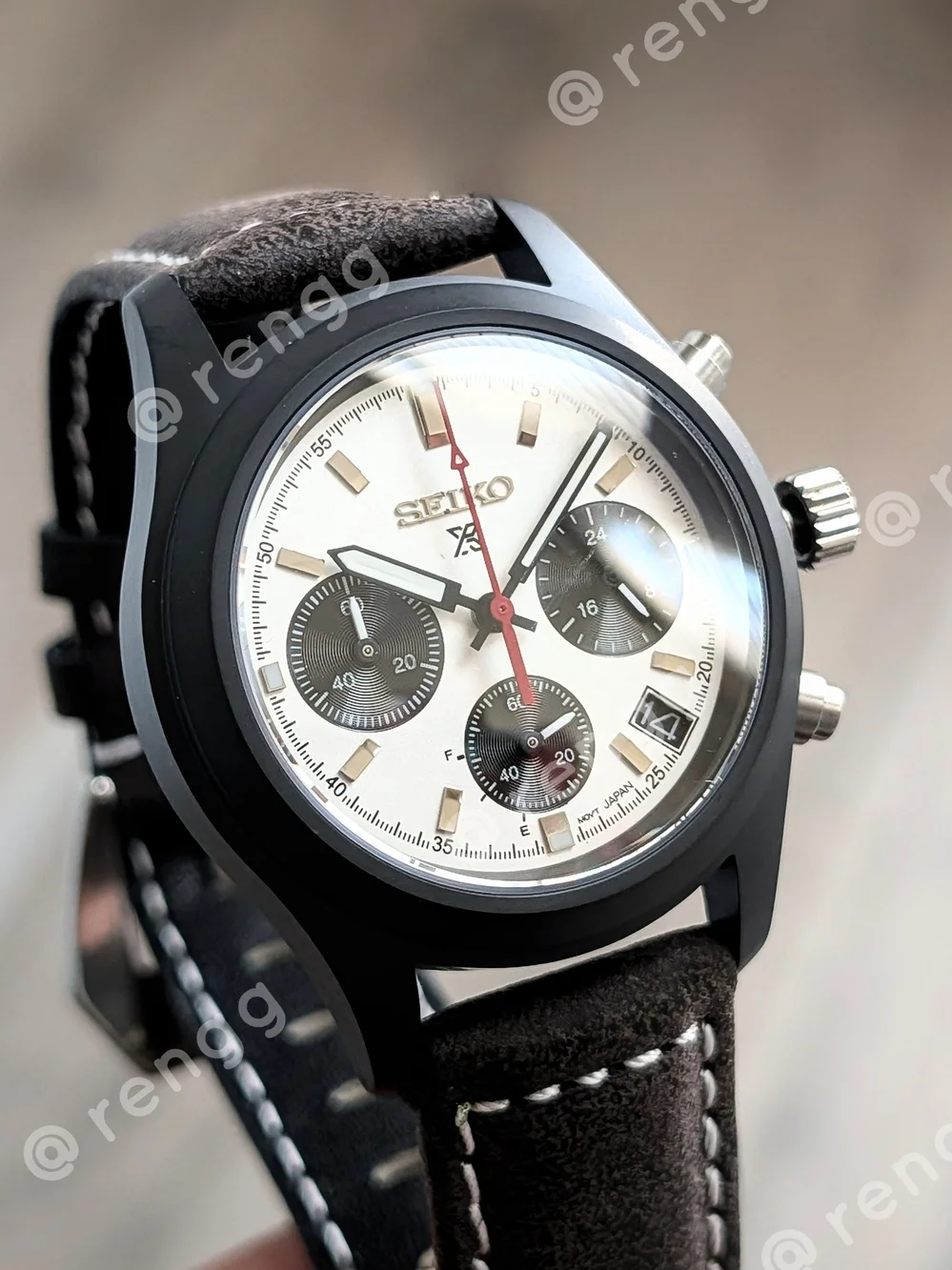 39mm Seiko Men’s Black Case Panda Chronograph Mod Watch Sapphire